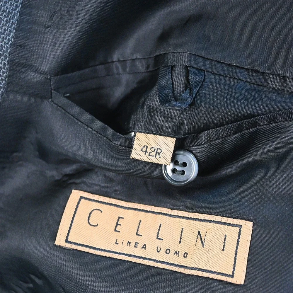 Vtg Cellini 42R Gray Tweed Double‎ Breasted Mens Blazer Suit Jacket Sport Coat